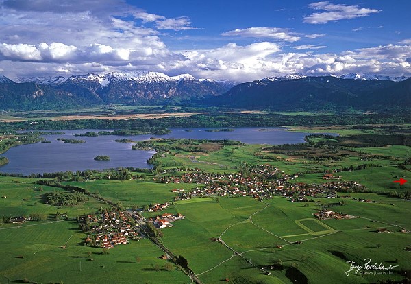 Luftbildaufnahme: Entfernung Staffelsee - Tirolerhof: 3 km